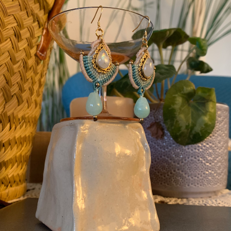 Boucles d'oreille en pierre de lune et amazonite